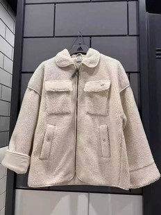 Adidas三叶草 女子 Lisa同款 简约羊羔毛翻领保暖夹克外套 HC6602
