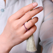 有弹性极细乌拉圭天然紫水晶戒指，女小众独特魅紫串珠紫晶石叠戴风