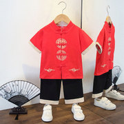 儿童唐装夏季套装小男孩中国风汉服短袖宝宝民族风幼儿园表演