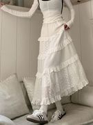白色芭蕾风半身裙女装，秋季2023裙子小个子蕾丝，蛋糕裙a字长裙