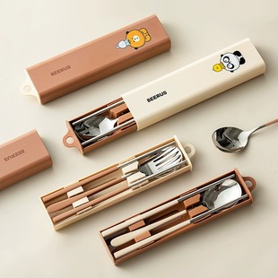儿童筷子勺子套装小学生上学专用便携式外出304不锈钢餐具三件套3