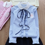 女童衬衫2023春款长袖韩版宝宝，衬衣条纹全棉上衣女大童白领娃娃衫
