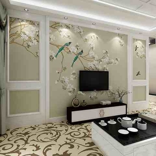 现代新中式壁纸壁画，无纺布墙纸客厅卧室电视，背景墙壁纸花鸟墙布