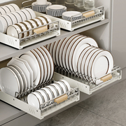 不锈钢碗碟收纳架碗盘橱柜，内拉篮抽屉式沥水碗架厨房置物架