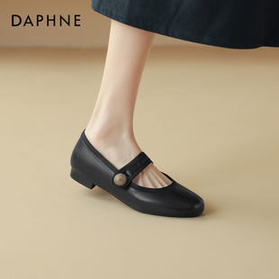 达芙妮羊皮法式单鞋女2024夏季气质浅口平底小皮鞋玛丽珍女鞋
