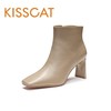 kisscat接吻猫2023秋冬侧拉链粗高跟方头牛皮，女短靴子ka43526-12