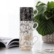 ins北欧冷淡风低骨瓷抽象艺术陶瓷小马克杯陶瓷咖啡牛奶叠杯3个装