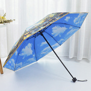 高档韩国创意油画伞双层太阳伞防晒防紫外线遮阳伞两用三折叠晴雨