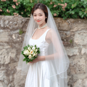 韩式简约短长款新娘结婚婚纱头纱气质款素纱裸纱造型拍照头纱
