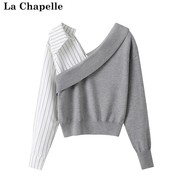 拉夏贝尔lachapelle法式气质，针织衫女衬衫秋装拼接长袖上衣
