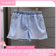 764外贸皮筋腰带有模特，女童牛仔短裤，夏季柔软裤子