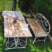 复古做旧实木茶几庭院，阳台花园休闲铁艺桌椅，户外露天白色餐桌茶桌