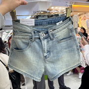 辣妹牛仔短裤女夏季设计感小众2024中腰a字显瘦修身阔腿热裤