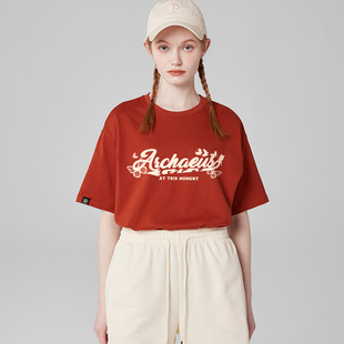韩系高级感简约字母印花砖红色短袖t恤女夏季韩系正肩上衣潮