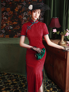 红色旗袍2023年改良复古中国风新娘结婚敬酒服气质长款连衣裙