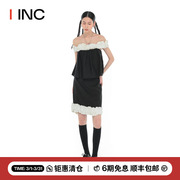 odtd设计师品牌iinc23ss黑白撞色半身裙云朵，边下摆包臀短裙