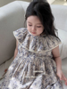 韩国儿童连衣裙女孩浅紫色碎花公主裙子娃娃领洋气后背镂空设计
