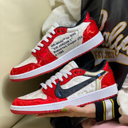 ow aj1低帮红丝绸 球鞋定制 21Kcustom 兔子制造 换皮diy 中国风