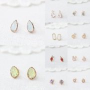 小清新耳钉合集。日韩个性时尚甜美天然水晶珍珠银饰镀金耳饰