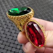 玉石戒指冰种红色锆石戒指墨绿色锆石切面戒指宝蓝色大号戒指指环