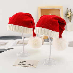 圣诞帽亲子针织帽子毛球毛线，帽节日礼物，男童女童秋冬季保暖出行潮