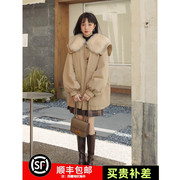 卡其色派克服女冬季2023韩版设计感加绒加厚大毛领棉衣棉服