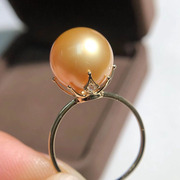 DIY珍珠配件 G18K黄金珍珠戒指空托女 时尚款指环女 配9-10mm圆珠