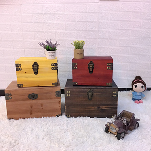 木箱子带锁储物箱实木收纳盒长方形家用复古装饰超大号小木箱定制