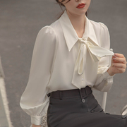 灯笼袖气质春款蝴蝶结衬衫白色雪纺衬衣女长袖系带设计感职业上衣