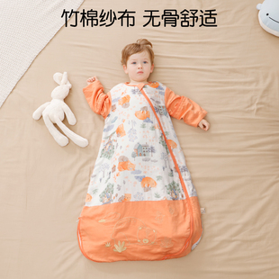 婴儿纱布睡袋夏季薄款宝宝春秋儿童护肚防踢被新生儿睡袋四季通用