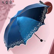 天堂伞太阳伞遮阳伞超轻防晒黑胶，防紫外线雨伞，三折叠晴雨伞两用女