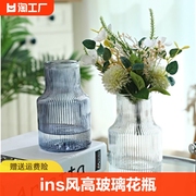 现代简约玻璃花瓶ins风高颜值小口客厅卧室桌面，水养插花摆件装饰