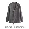 BANA外贸西班牙ZA宽松大码灰色镂空不对称中长款毛衣开衫针织外套