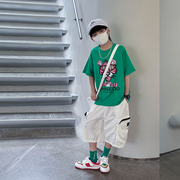熊猫圆圆男童工装短裤，夏季薄款2023儿童白色裤子男孩工装裤