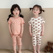 儿童家居服女童夏季冰丝短袖上衣七分裤两件套装婴幼儿小宝宝睡衣