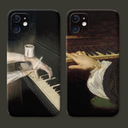 油画艺术适用iPhone13苹果12手机壳11弹钢琴14女款15plus软硅胶promax音乐生mini耐脏文艺防摔