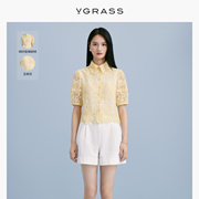 vgrass网纱重工蕾丝，黄色上衣夏季新中式上衣vsc3o24060