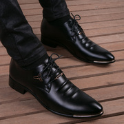 皮鞋男士冬季真皮商务正装青年韩版潮流，英伦尖头休闲内增高男鞋子