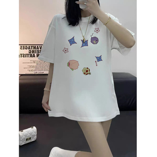 韩版趣味卡通短袖T恤女夏季情侣小众慵懒风圆领上衣ins潮牌