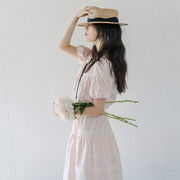 blushwhite浅粉色蝴蝶结套装，短袖娃娃衫，+松紧半身裙通勤优雅气质
