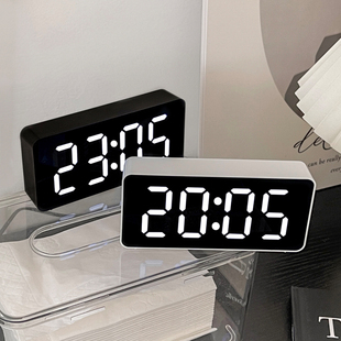 闹钟镜面数字时钟床头摆件静音LED夜光数字显示器ins桌面时间表