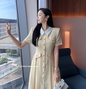 韩国 24年春款摩登女王收腰娃娃领单排扣长裙 连衣裙