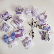 长春花蓝紫甜美花朵大蝴蝶结，儿童发夹发圈宝宝，发卡紫色系头饰