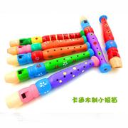 木制卡通6孔短笛子，手工彩绘儿童竖笛，吹奏乐器婴幼儿早教音乐玩具