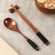 日式木质筷子勺子收纳盒一人用餐具盒套装学生上班族便携式两件套