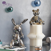 现代简约轻奢电镀银色兔子熊摆件(熊摆件)北欧橱窗客厅艺术样板房软装饰品