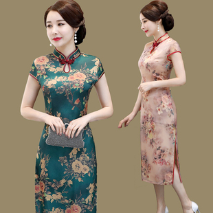 夏季女新式旗袍改良中长款复古中国风优雅日常中年妈妈大码连衣裙