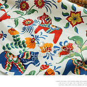 猫头鹰卡通图案北欧风厚实棉帆布桌布窗帘，布料卡通帆布儿童帐篷布