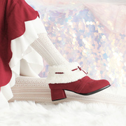 红色靴子冬季新年瘦瘦靴粗跟显瘦中跟百搭可爱马丁靴高跟短靴女