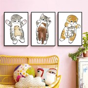 儿童生挂画猫咪日式餐厅客厅背景墙动物卫室间卡通可爱Y卧房装饰